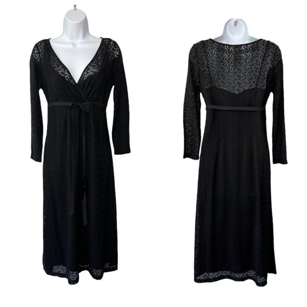 New Loft 4 Black Wool Blend Babydoll Lace Open Knit Waist Tie Dress Whimsigoth